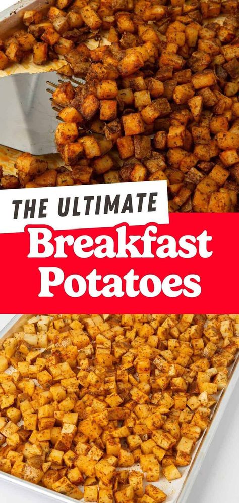 These breakfast potatoes are a great addition to any breakfast spread. They're seasoned with just a few pantry staples and roasted to crispy perfection in the oven. Perfect for large family breakfasts! Seasoned Breakfast Potatoes, Oven Breakfast Potatoes, Christmas Party Menu Ideas, Breakfast Baked Potatoes, Design Eat Repeat, Kid Breakfast, Roasted Breakfast Potatoes, Crispy Breakfast Potatoes, Baked Breakfast Casserole