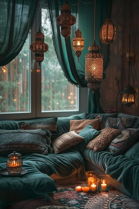 Living Room Ideas Dark, Dark Boho Decor, Witchy Living Room, Dark Boho Bedroom, Room Ideas Dark, Dark Boho Living Room, Boho Bedroom Wall Decor, Room Schemes, Dark Palette