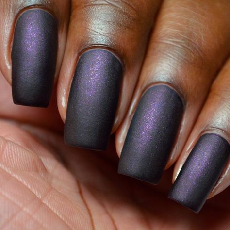 Purple Matte Nails Design, Purple Matte Nails, Dark Gel Nails, Flake Nail, Nevermore Raven, Acrylic Nail Shapes, Matte Nail Polish, Matte Nails Design, Nail Polish Trends