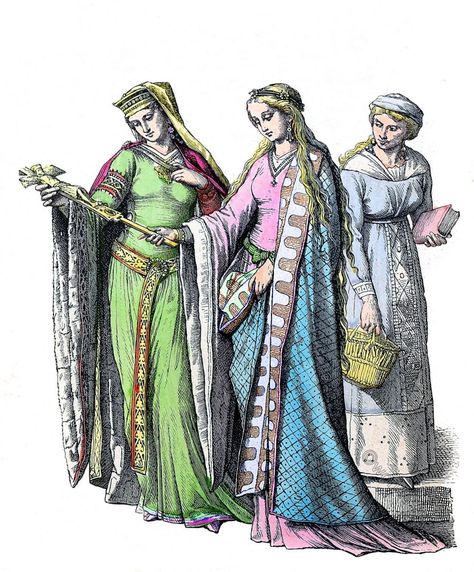 Middle Ages fashion history in Germany. | World4 13th Century Fashion, Middle Aged Women Fashion, Middle Ages Clothing, Aged Clothing, German Dress, Empire Romain, Late Middle Ages, Early Medieval, Early Middle Ages