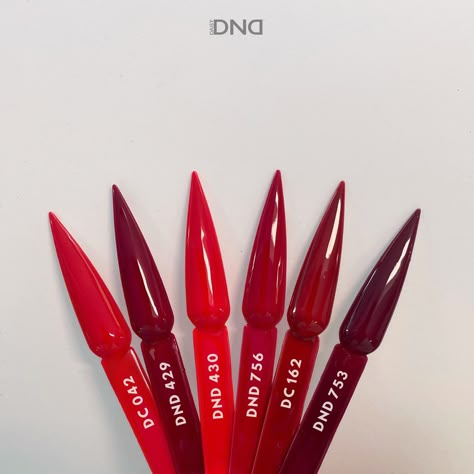 A rainbow of reds, starting from left to right: DC #042, DND #429, DND #430, DND #756, DND #162, & DND #753