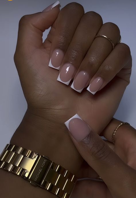 French Tips Nails Square, French Tips Nails Short, Nail Shapes For Chubby Fingers, Winter Nail Art Designs, Overlay Nails, Girly Acrylic Nails, Basic Nails, French Tip Acrylic Nails, Work Nails