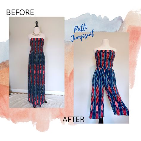 Dress Into Jumpsuit, Maxi Dress Refashion, Maxi Dress To Jumpsuit Diy, Turn Dress Into Jumpsuit, How To Make A Jumpsuit From A Dress, Dress To Jumpsuit Diy, Dress Into Romper Diy, Dress Into Jumpsuit Diy, How To Turn A Dress Into A Jumpsuit