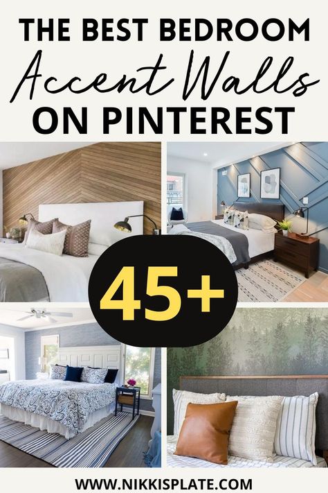 45 Best Bedroom Accent Walls on Pinterest; An accent wall is a great way to add personality to a room. Here are the top bedroom accent wall ideas trending on Pinterest! {best bedroom accent walls, bedroom accent wall ideas, best bedroom accent wall ideas, bedroom wall ideas, master bedroom accent walls, accent walls} Wall Behind Bed Ideas Interior Design, Accent Master Bed Wall, Corner Accent Wall Bedroom, Removable Wallpaper Accent Wall Bedroom, Bedroom Accent Wall Headboard, Master Bedrooms Decor Feature Wall, Accent Wall Bedroom White Furniture, Trim Wall Design Bedrooms, Accent Wall Between Windows