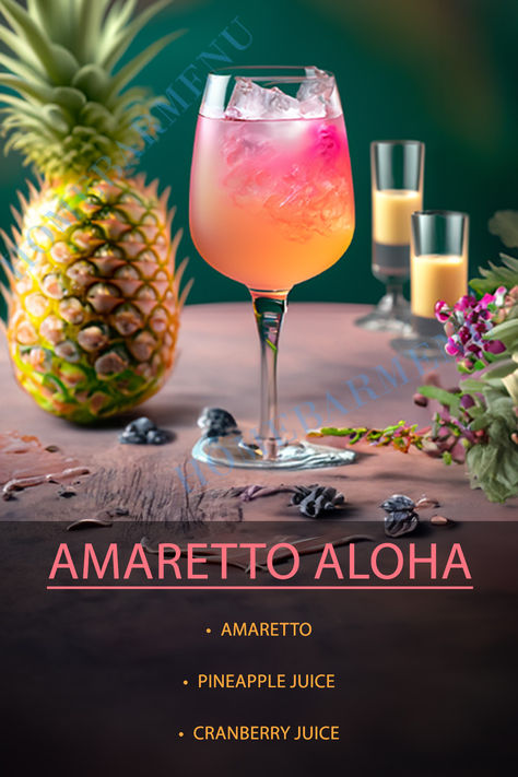 Mixed Fruit Alcoholic Drinks, Amaretto Aloha Cocktail, Blender Alcohol Drinks, Amaretto Aloha Cocktail Recipe, Simply Juice Cocktails, Strong Cocktails That Taste Good, Red Liquor Drinks, Amerreto Mixed Drinks, Patron Drinks Recipes