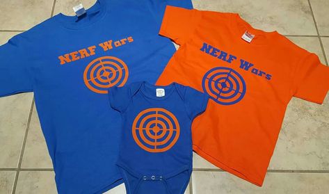 Nerf War Shirts Nerf Birthday Shirt Ideas, Nerf Birthday Shirt, Nerf Party Ideas, Nerf Birthday Party Ideas, Battle Party, Target Shirts, Laser Tag Party, Nerf Birthday Party, Nerf Party