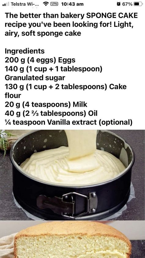 Easy Sponge Cake Recipe, Sponge Cake Recipe, Cake Recipes Easy Homemade, Baking Recipes Desserts, Sponge Cake Recipes, Tasty Recipes Videos, Delicious Cake Recipes, Fun Baking, Easy Baking Recipes Desserts