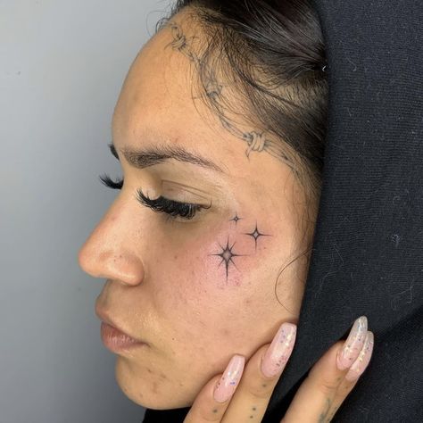 @pokedaddy on ig Star Face Tattoo, Small Face Tattoos, Sparkle Tattoo, Face Tats, Face Tattoos For Women, Gangsta Tattoos, Hand And Finger Tattoos, Facial Tattoos, Tattoos For Black Skin