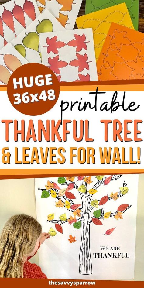 Want to start the Thankful tree tradition this Thanksgiving? Practice gratitude with this fun family Thanksgiving tradition! Just print the printable Thankful Tree template and the Fall leaf templates, cut out the leaves, and write down what you're grateful for on each leaf. Thankful Tree for the wall prints as a 36" x 48" architectural print at print stores for about $10! Thankful Tree Leaves Printable, Preschool Thankful Tree, Thankful Tree Craft For Kids, Thankful Leaves Printable, Gratitude Tree For Kids, Gratitude Tree Ideas, Thanksgiving Tree Craft, Thankful Tree Bulletin Board, Thankful Turkey Printable