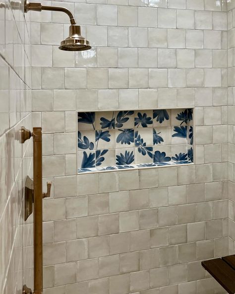 Unique Shower Tile Designs: 38 Inspirational Ideas for Your Bathroom - placeideal.com Unique Tile Shower Ideas, Unique Bathroom Tile Ideas, Fun Shower Tile, Unique Shower Tile Ideas, White And Blue Bathroom Ideas, Basement Shower Ideas, Elegant Master Bathrooms Luxury, Pattern Tile Bathroom, Rustic Tile Shower Ideas