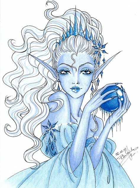 Snow Queen by Emilia89 Ice Queen Drawing, Queen Drawing Reference, Winter Fairy Art, Pretty Snow, Winter Drawing, Queen Drawing, Winter Drawings, Snow Maiden, Cold As Ice