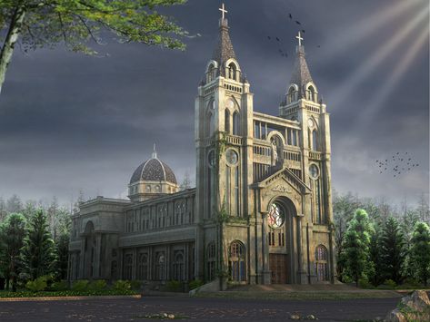 Fantasy Cathedral, Dnd City, Story Mood Board, Fantasy Buildings, Fantasy Town, Medieval City, Medieval Architecture, Building Concept, Photoshop Images