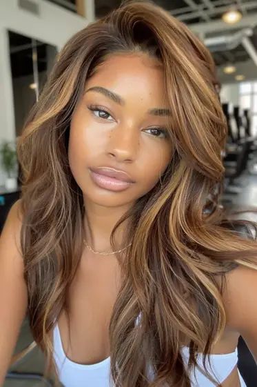 40+ Gorgeous Blonde Highlights Ideas To Try This Year - Flo's Blog Dark Hair With Honey Blonde Highlights, Honey Brown Hair Highlights, Light Brown Highlights On Dark Hair, Hair Color On Brown Skin, Hair Colors For Dark Skin, Natural Blonde Highlights, Hair Color For Brown Skin, Beyonce Hair, Subtle Blonde Highlights