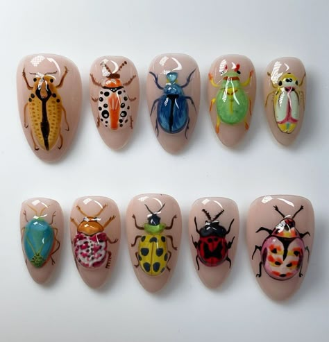 elle (@innerbloom.nails) | Instagram profile Nail Inspo Press On, Bug Nails Acrylic, Bug Nail Art Designs, Insect Nails Art Designs, Bugs Nail Art, Nails With Bugs, Bug Nail Designs, Slug Nails, Bug Nails Art