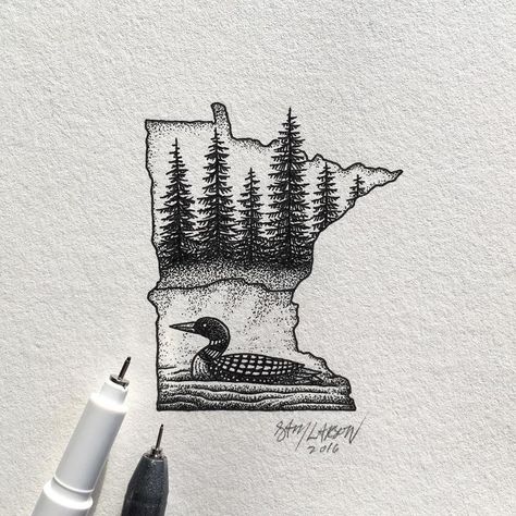 North Woods Tattoo Ideas, Up North Tattoo Ideas, Canoe Tattoo Ideas, Loon Tattoo Ideas Design, Minnesota Tattoo Ideas, Hometown Tattoo Ideas, Lake Superior Tattoo, Loon Tattoo Ideas, Canoe Tattoo