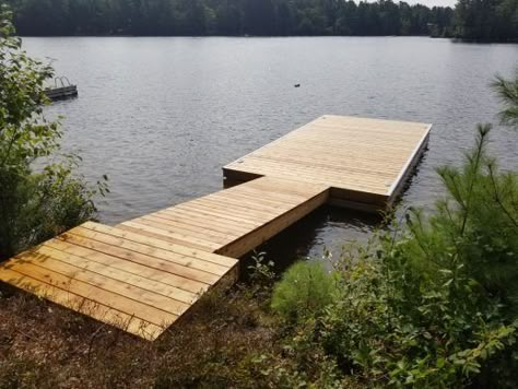 Lake Dock Ideas, Pond Docks, Cottage Dock, Pond Dock, Floating Dock Plans, Lake Docks, Lake Landscaping, Floating Docks, Dock Ideas