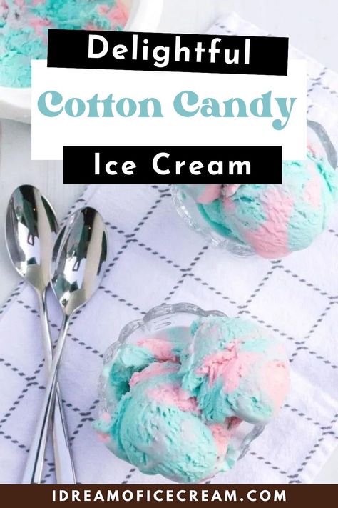 Skip the ice cream shop and make this homemade cotton candy flavored ice cream instead!  You’ll love this no churn cotton candy ice cream for its beautiful colors, its tasty flavor, and how easy it is to make! Cotton Candy Ice Cream Recipe, Homemade Cotton Candy, Cotton Candy Ice Cream, Ice Cream Easy, Flavored Ice, Ice Cream Mixture, Cotton Candy Flavoring, Creami Recipes, Ice Cream Containers