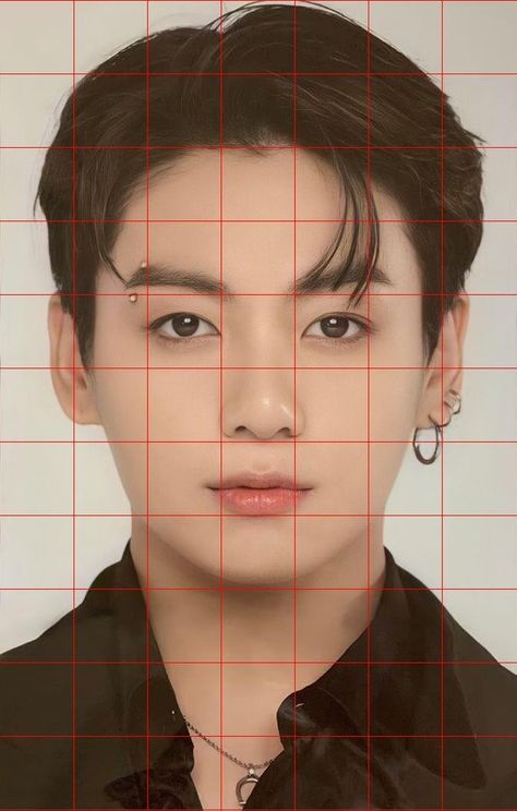 Bts junkook photo with grid for drawing for artists. Jungkook Anatomy Drawing, Kpop Drawings Tutorial, How To Use Grid In Drawing, Jungkook Drawing Reference, Grid References Drawing, Grid Drawing Reference, Grid Drawing Portrait, Kpop Drawing References, Jungkook Portrait Drawing