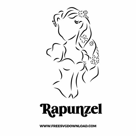 Rapunzel Svg Free, Rapunzel Stencil, Rapunzel Silhouette, Princess Outline, Disney Family Vacation Svg, Rapunzel Svg, Rapunzel Tattoo, Disney Princess Outline, Disney Princess Svg Free