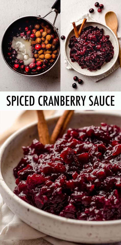 Traditional cranberry sauce gets a spicy makeover to keep Thanksgiving interesting! Infused with cinnamon and cloves, this spiced cranberry sauce will add a little flair to your holiday spread. via @frshaprilflours Cranberry Sauce Rosemary, Cranberry Whiskey Sauce, Thick Cranberry Sauce, Spiced Cranberry Sauce, Warm Cranberry Sauce, Small Batch Cranberry Sauce, Best Cranberry Sauce Recipe, Winter Sides, Christmas Sauce