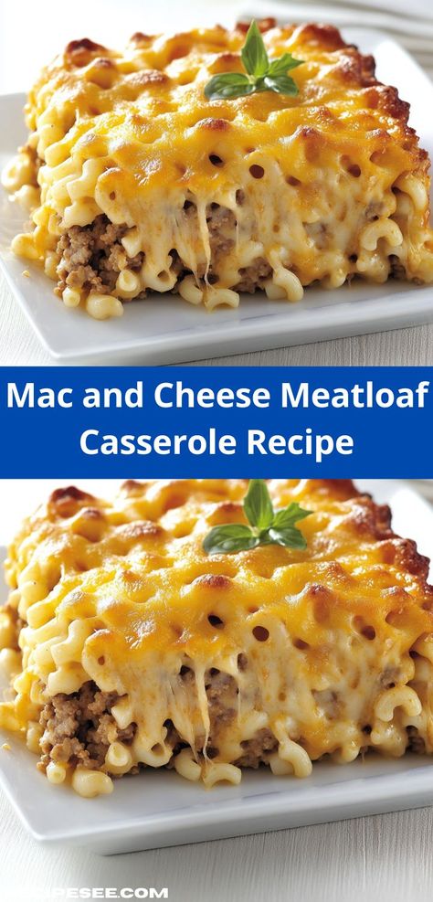 Need a meal that brings everyone to the table? Discover this Mac and Cheese Meatloaf Casserole Recipe, which is not only easy to prepare but also packed with flavor. Ideal for family gatherings or cozy dinners at home. Quick Casserole Recipes, Cheese Meatloaf, Ground Beef Meatloaf, Savory Meatloaf, Cheese Stuffed Meatloaf, Meatloaf Casserole, Mac And Cheese Casserole, Beef Meatloaf, Cheesy Mac And Cheese