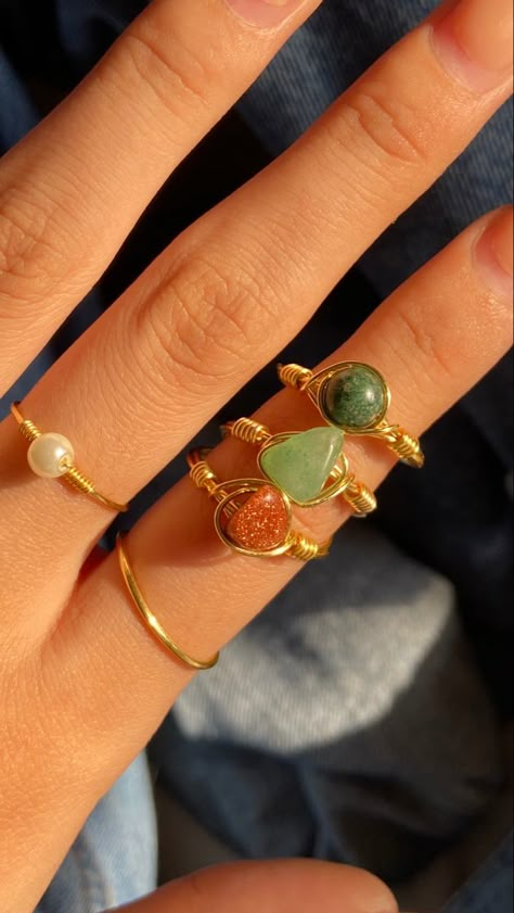 Ring Astethic, Collage Astethic, Diy Boho Rings, Rings Diy Wire, Cute Wire Rings, Chokers Aesthetic, Wire Rings Diy, Friendship Belt, Ring Diy Handmade