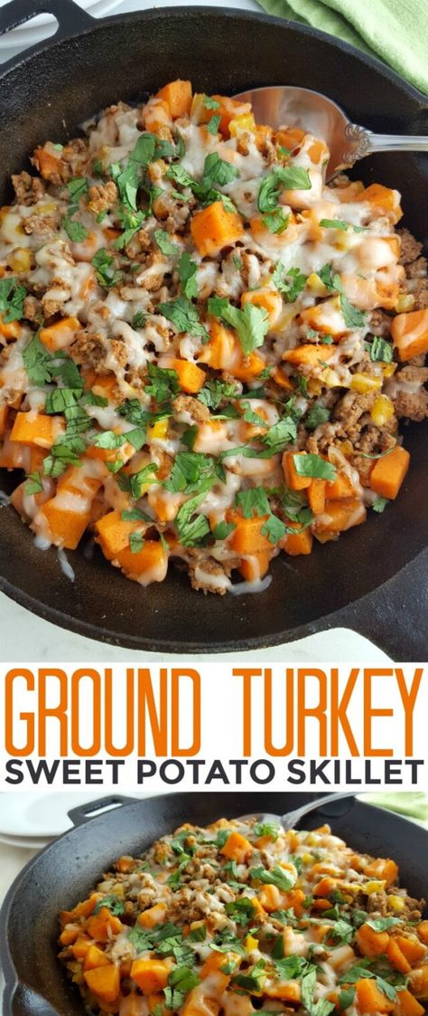 Ground Turkey Sweet Potato Skillet, Turkey Sweet Potato Skillet, Ground Turkey Sweet Potato, Sweet Potato Skillet Recipes, Zucchini Pommes, Turkey Sweet Potato, Potato Skillet, Sweet Potato Skillet, Free Meal