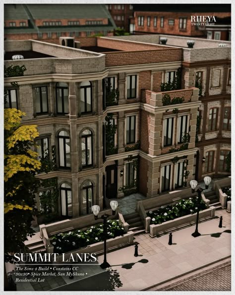 Sims Brownstone, Apartment Buildings New York, Sims Appartement Building, Museum Aesthetic Exterior, City Builds Bloxburg, Brownstone Bloxburg, Nyc Bakery Exterior, Bloxburg Town House Ideas Exterior, Bloxburg European City