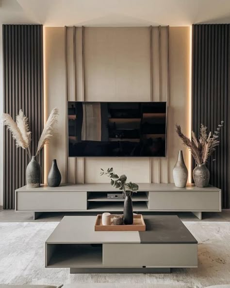 Vase For Tv Unit, Tv Wall Panel Design Tv Units, Tv Unit Design Modern In Bedroom, Tv Unit Shelf Design, Tv Unit With Crockery Unit, Living Room Tv Unit Designs Tv Walls, Lounge Room Ideas Modern Luxury, Living Room Tv Wall Modern Tv Units Interior Design, Tv Wall Decor Luxury