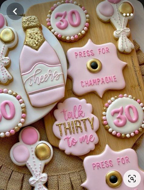 Thirty Birthday Cookies Decorated, 25 Cookies Decorated, 30 Cookies Decorated, 30th Birthday Champagne Theme, Talk Thirty To Me Cookies, 30 Birthday Cookies Decorated, 30th Birthday Biscuits, 30th Birthday Decorated Cookies, 30th Cookies Birthday For Women