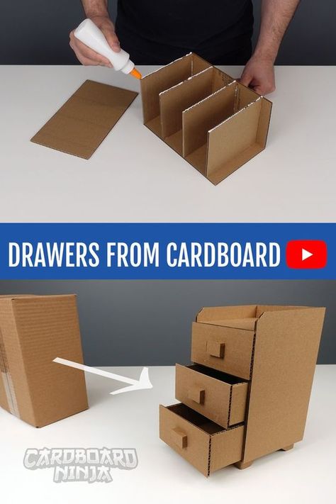 Cardboard Diy Crafts, Cardboard Box Storage, Cartonnage Boxes, How To Make Drawers, Cardboard Decor, Cardboard Drawers, Cardboard Organizer, Cardboard Diy, Cardboard Recycling