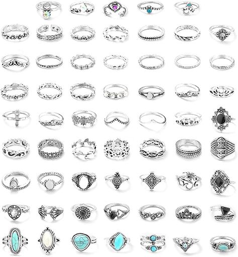 FUNRUN JEWELRY 61PC Knuckle Ring Set for Women Opal Turquoise Joint Stackable Midi Finger Ring Bohemian Retro Vintage Jewelry: Amazon.ca: Clothing & Accessories Inspo Outfits Invierno, Revel Nail, Retro Crafts, Ring Set For Women, Multiple Rings, Cheap Rings, Nice Jewelry, Country Clothing, Knuckle Ring