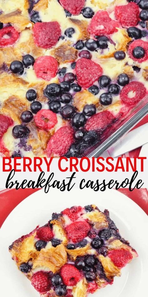 Made with fresh raspberries and blueberries, the Berry Croissant Breakfast Casserole Recipe can be used as a dessert and even makes a great breakfast on Christmas morning. #Breakfast #ChristmasMorning #Casserole #EasyEveryDayRecipes #DineDreamDiscover Sweet Breakfast Casserole, Christmas Morning Breakfast Casserole, Croissant Breakfast Casserole, Raspberry Breakfast, Morning Christmas, Strawberry Breakfast, Breakfast Casserole Recipe, Baked Breakfast Recipes, Croissant Breakfast