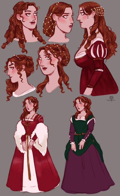 1470s Fashion, 1500s Hairstyles, Royal Character Design Princess, 1600s Character Design, Royalty Character Design, Medieval Princess Art, 1300 Fashion, Medieval Princess Character Design, Lannister Oc Girl