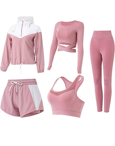 5 in 1 workout sets for women, sport jacket, long sleeves, sport bra, sport shorts, seamless leggings, 95% Polyester + 5% Spandex breathable, stretchy fabric, skin-friendly and slim & tight fit. 4-way stretch material to promote both soft and compression. Outfit Athletic, Workout Sets For Women, Running Outfit, Gymwear Outfits, Outfits Athletic, Exercise Clothes, Cute Workout Outfits, Fitness Wear Outfits, Yoga Outfits