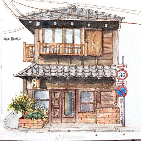 Architecture Drawing Sketchbooks, Watercolor Architecture, Building Illustration, Architecture Drawing Art, Building Art, 수채화 그림, Landscape Drawings, Urban Sketching, Architecture Sketch