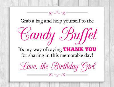 Candy Buffet Birthday, Candy Buffet Signs, Hot Pink Birthday, Buffet Signs, Candy Bar Sign, Candy Bar Birthday, Colorful Birthday Party, Birthday Candy, Girl Sign