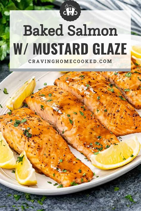 This omega-3 rich and healthy Baked Salmon with Mustard Glaze is delicious with perfectly cooked fish coated in a sweet and tangy sauce, ready in 20 minutes. #bakedsalmon #mustardglaze #recipe Salmon Recipes Baked Mustard, Baked Salmon With Dijon Mustard, Salmon With Honey Mustard Glaze, Baked Salmon Mustard, Salmon Recipes With Mustard, Salmon Recipes Mustard Dijon, Salmon With Mustard Sauce Oven Baked, Baked Salmon With Sauce, Honey Dijon Salmon Baked