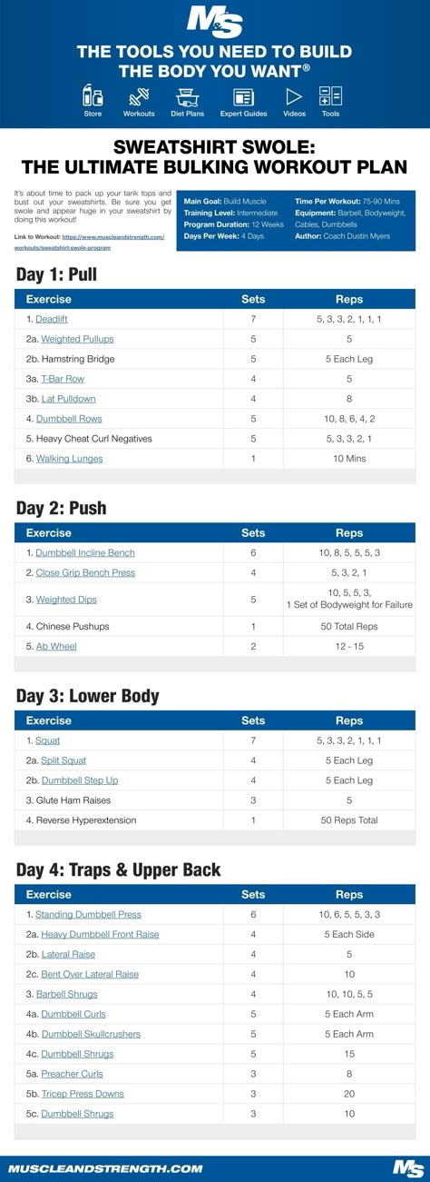 Bulking Workout Routine 4 Day - Infoupdate.org Rebound Workout, Pull Workout Routine, Push Pull Workout Routine, Spring Break Body, Push Pull Workout, Pull Workout, 5 Day Workouts, Push Pull Legs, Weekly Workout Plans