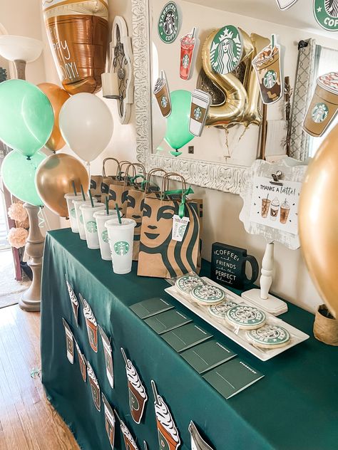 Starbucks Decorations Birthday, 12 Year Birthday Party Ideas Theme, Starbucks Bday Party Ideas, Girl 13th Birthday Party Ideas, Starbucks Party Decorations, Coffee Themed Birthday Party, Starbucks Decorations, Starbucks Themed Birthday Party, 12th Bday Party Ideas