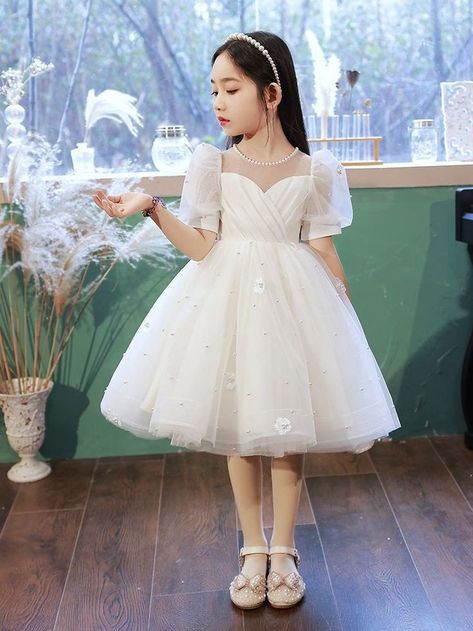 White Dress For Kids Wedding, Kids Dress For Wedding, Dress For Girls 10-12, Dresses For Girls 10-12, Net Frocks Design, Wedding Dress For Kids, White Kids Dress, Kids Wedding Dresses, Princess White Dress