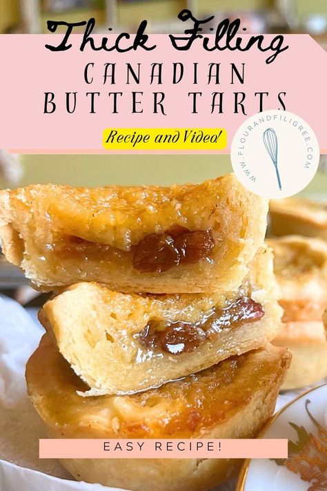 There is a stack of butter tarts cut in half to show the inside filling. Best Butter Tart Filling, Butter Tart Filling Recipe, Buttertarts Recipe Canada, Canadian Butter Tarts Recipe, Butter Tarts Filling Recipe, Butter Tarts Canadian, Tart Filling Recipes, Butter Tart Filling, Butter Tart Recipe