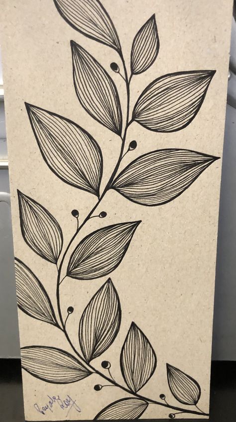 Drawing Ideas Leaves, Painting Ideas Easy Simple Black Canvas, Easy To Draw Mandala, Flower Doddleoddle Art, Easy Drawings Mandala, Zen Drawing Ideas, Plant Zentangle, Micron Pen Art Doodles, Easy Pen Drawings