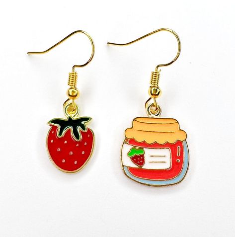 Jam Earrings, Cute Fruit Design Drop Earrings, Earrings Strawberry, Kawaii Drop Earrings, Cute Food Earrings, Mini Food Earrings, Kawaii Earrings, Fruit Earrings, Food Earrings