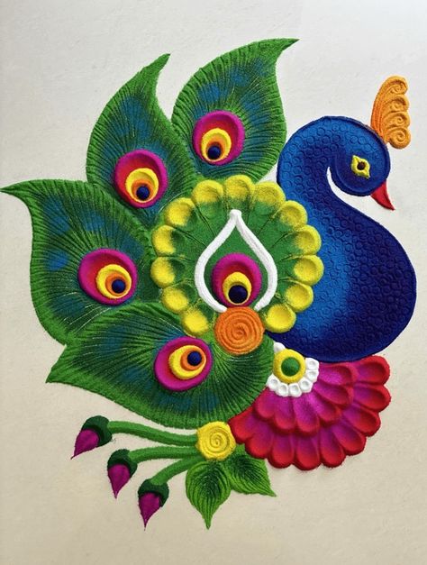 Advanced Rangoli Design Images (Kolam Ideas) Flower Color Rangoli Designs, Rangoli Designs 2024 Diwali, Easy And Beautiful Rangoli For Diwali, Beautiful Rangoli Ideas, Rangoli Ideas Peacock, Diwali Rangoli Image, Ragoli Color Design 2024 New, Best Rangoli Designs Peacocks, Two Color Rangoli