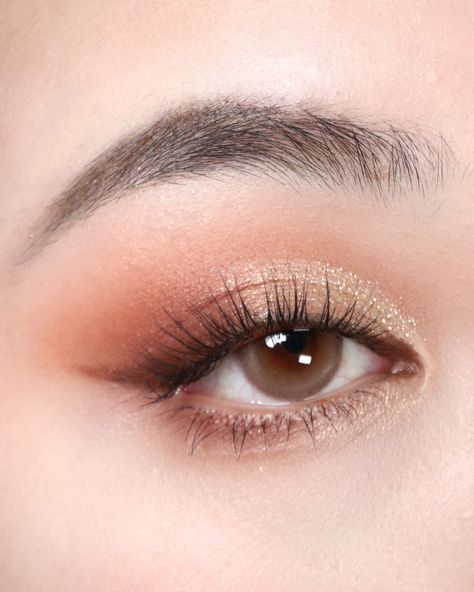 Warm gold glitter cut crease eye look ✨ Get 'em Tiger eyeshadow palette Gold Makeup Looks Brown Eyes, Cute Natural Eye Makeup, Makeup For Neutral Outfit, Eye Makeup Gold Natural, Light Makeup Eyeshadow, Brown Makeup Eyeshadow, Good Eyeshadow Looks For Brown Eyes, Make Up For Morenas, Brown Eyeliner Wedding Makeup