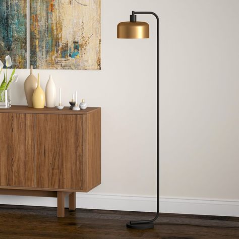 Adelaide Brass and Blackened Bronze Two Tone Floor Lamp - World Market Floor Lamps Living Room Corner Mid Century, Small Floor Lamp, Brass Floor Lamp Living Room, Mcm Floor Lamp, Midcentury Floor Lamps, 20s Apartment, Med Spa Design, Chair And Lamp, Office Sunroom