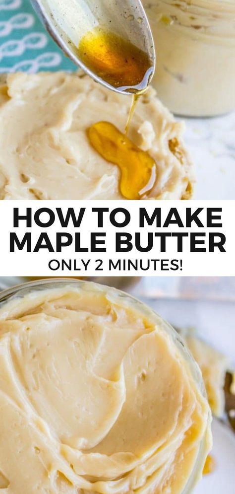 Whip up this creamy and delicious Maple Butter in just 2 minutes! Perfect for spreading on toast, pancakes, or waffles, this sweet and rich homemade butter recipe combines the flavors of maple syrup with creamy butter for a quick and indulgent treat. Great for breakfast or brunch, it's a must-try recipe that's as simple as it is tasty. What To Make With Maple Syrup, Flavored Butters For Bread, Maple Syrup Butter, Homemade Butter Recipe, Whipped Maple Butter, Maple Syrup Recipe, Whipped Maple Syrup, Whipped Butter Recipe, Homemade Maple Syrup Recipe