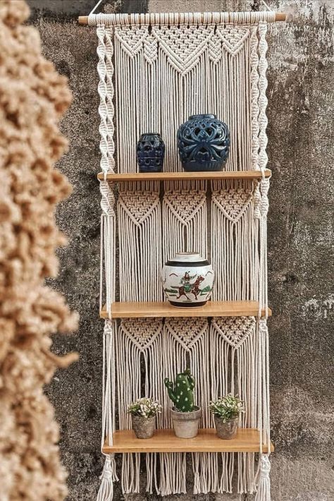 So cute for a dorm room! https://amzn.to/3Yh3uB3 Wall Hanging Bookshelf, Macrame Wall Hanging Shelf, Hanging Bookshelves, Room Finds, Macrame Hanging Shelf, Displaying Plants, Wood Organizer, Wall Hanging Shelf, Macrame Shelf