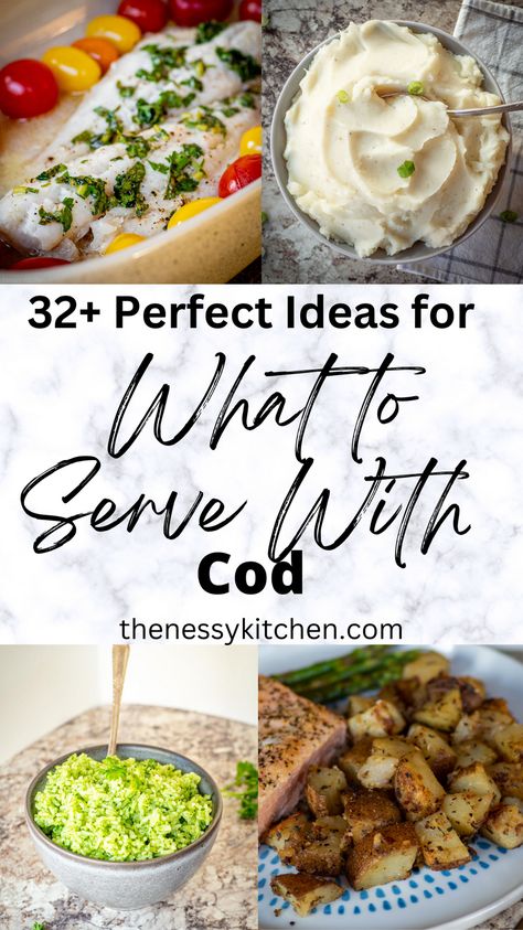 Wondering what to serve with cod? I've got you covered! I've compiled a list of 23+ of the best options to serve with cod that pair perfectly with this flaky fish. From salads and lemon rice to garlic toast and more, I've got plenty of ideas for you! Cod Dishes Dinners, Sides For Cod Fish, Sides With Cod Fish, What Goes Good With Cod Fish, Side Dishes For Cod Fish Dinners, Cod Meal Ideas, Side Dishes For White Fish, Side Dishes With Cod Fish, Sides For Cod